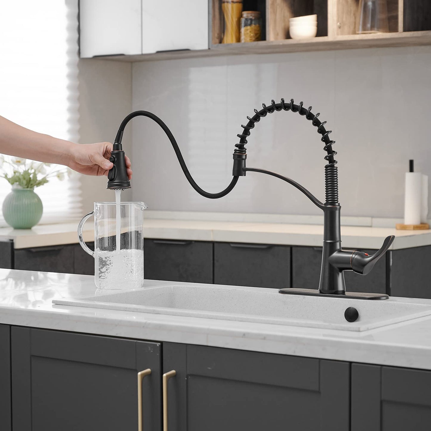 3 Spray High Arc Pull Down Kitchen Faucet Oil Rubbed Bronze - buyfaucet.com