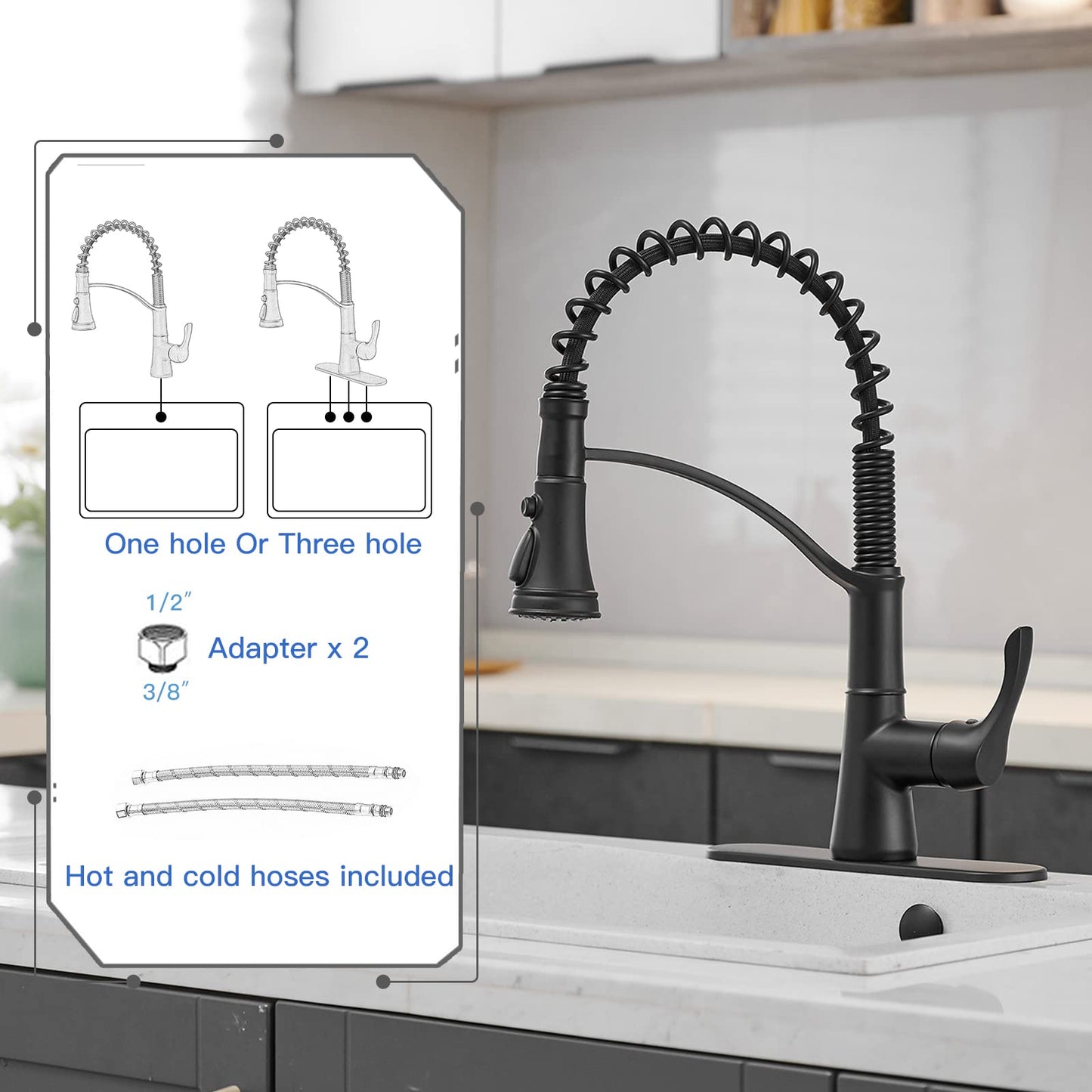3 Spray High Arc Pull-Down Sprayer Kitchen Faucet Black - buyfaucet.com