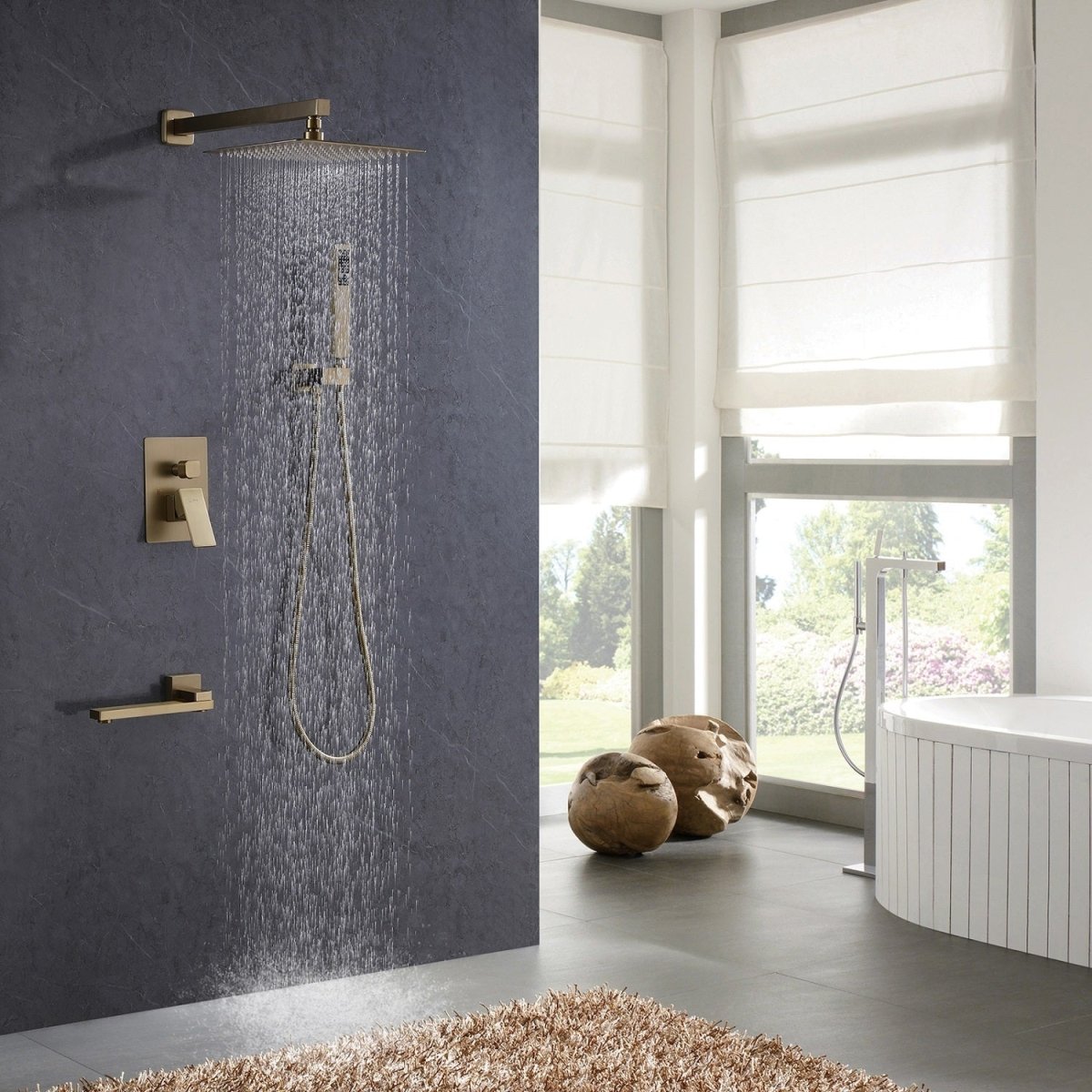 3-Spray High Pressure Tub and Shower Faucet Brushed Gold - buyfaucet.com