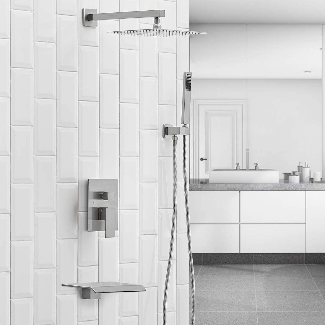 3-Spray Patterns Wall Mounted Shower System Brushed Nickel - buyfaucet.com