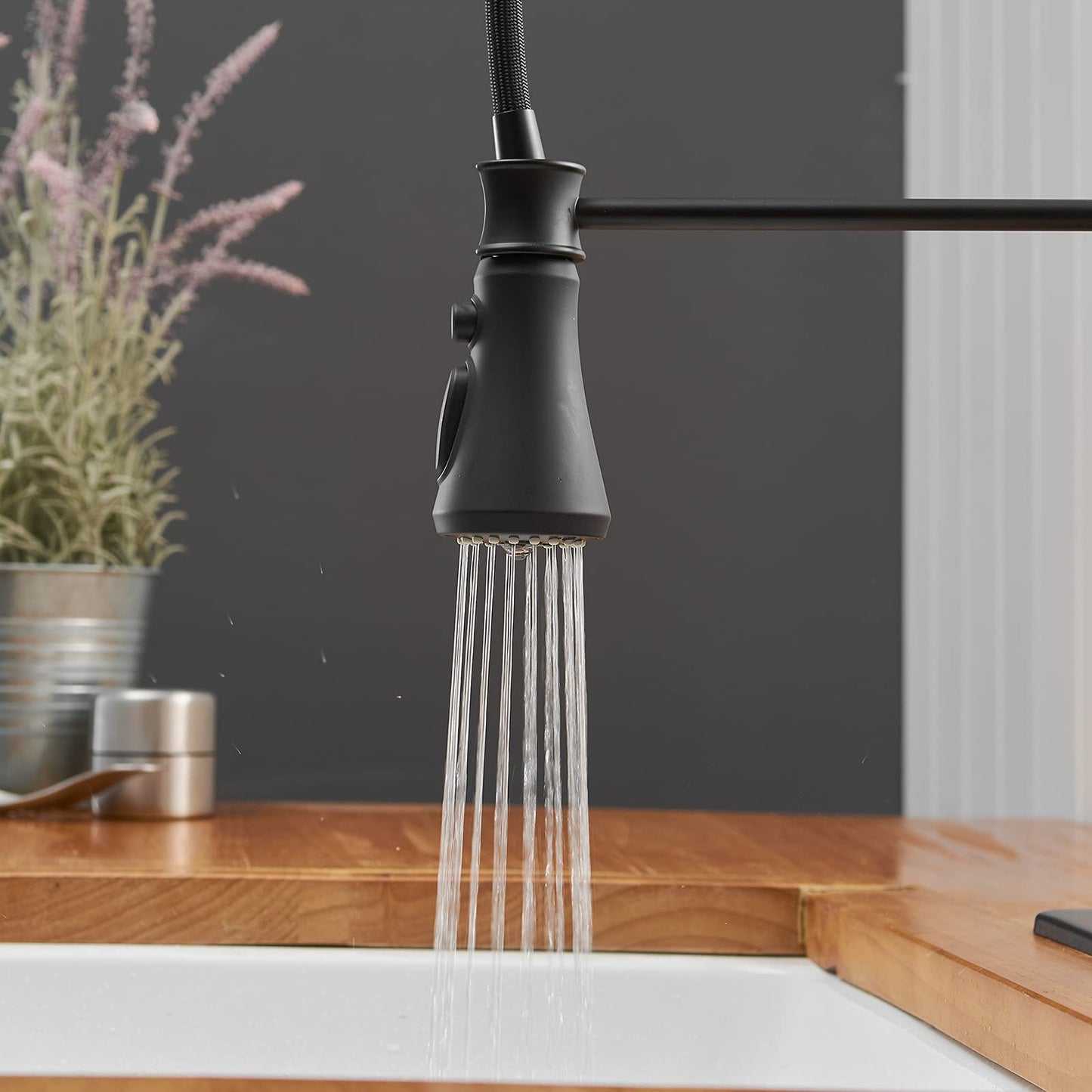 3 Spray Pull-Down Sprayer Kitchen Faucet Black - buyfaucet.com