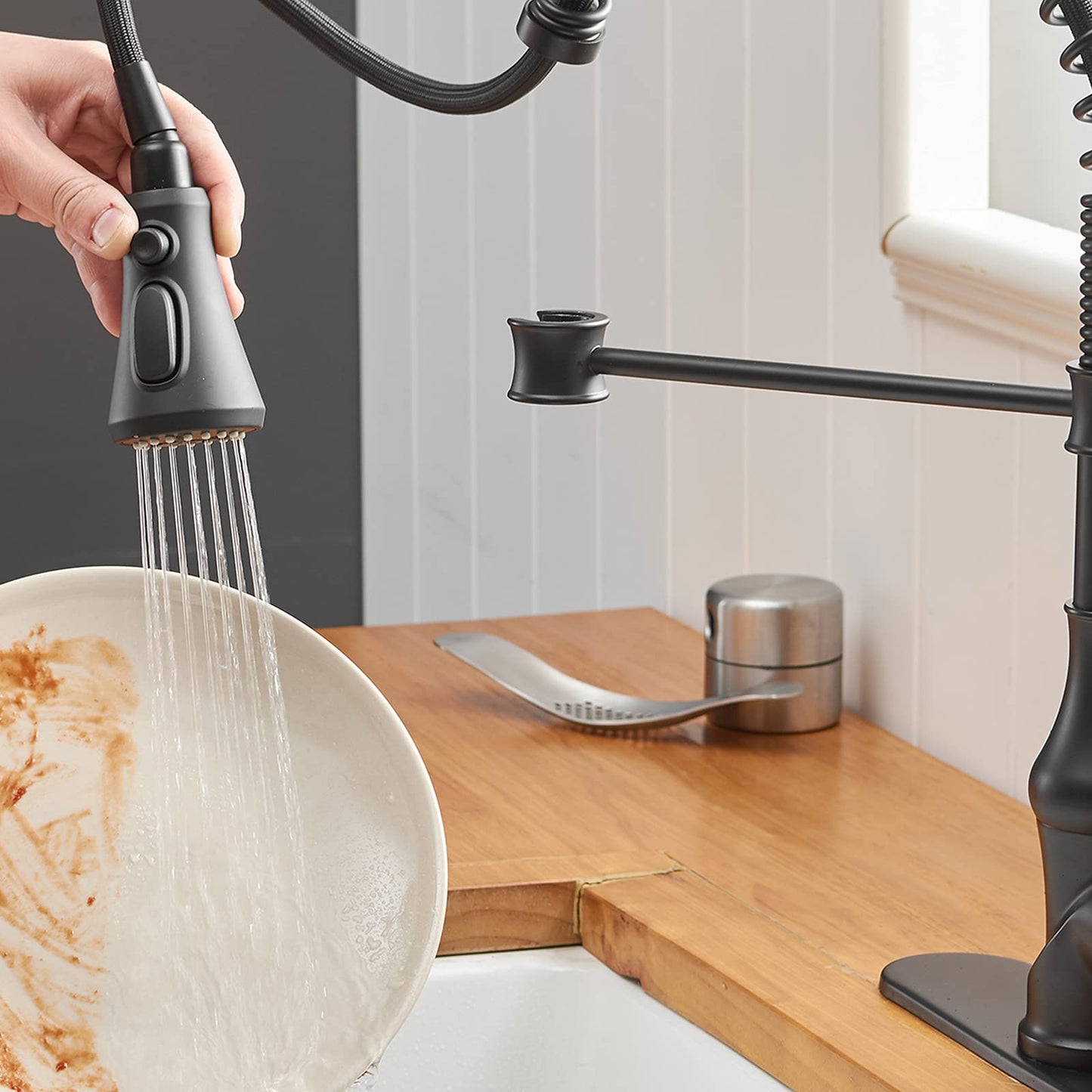 3 Spray Pull-Down Sprayer Kitchen Faucet Black - buyfaucet.com