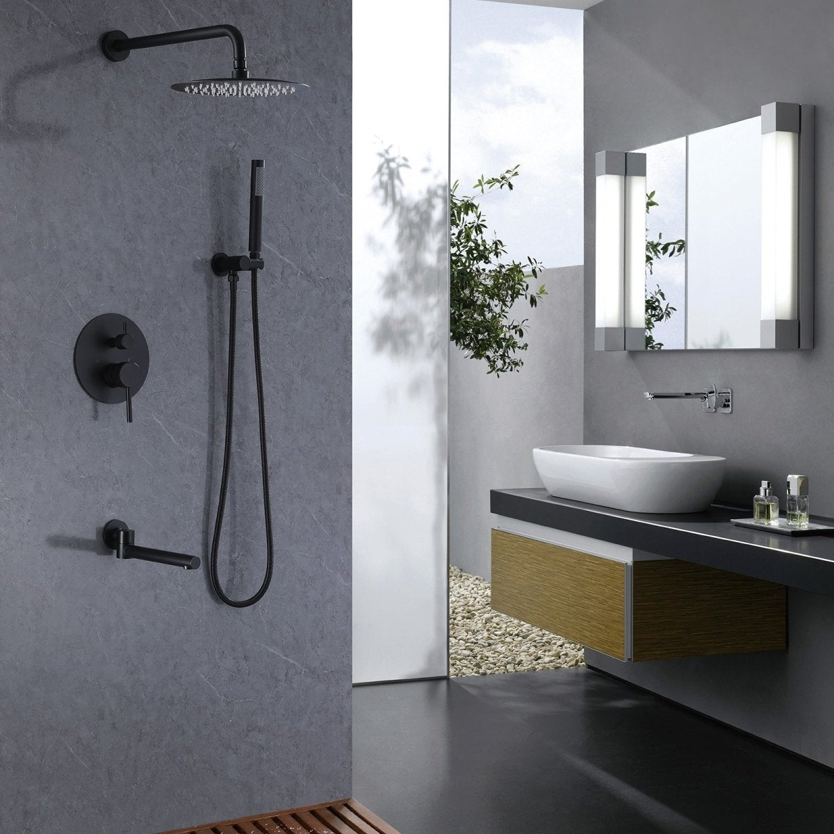 3-Spray Round Tub and Shower Faucet Black (Valve Included) - buyfaucet.com
