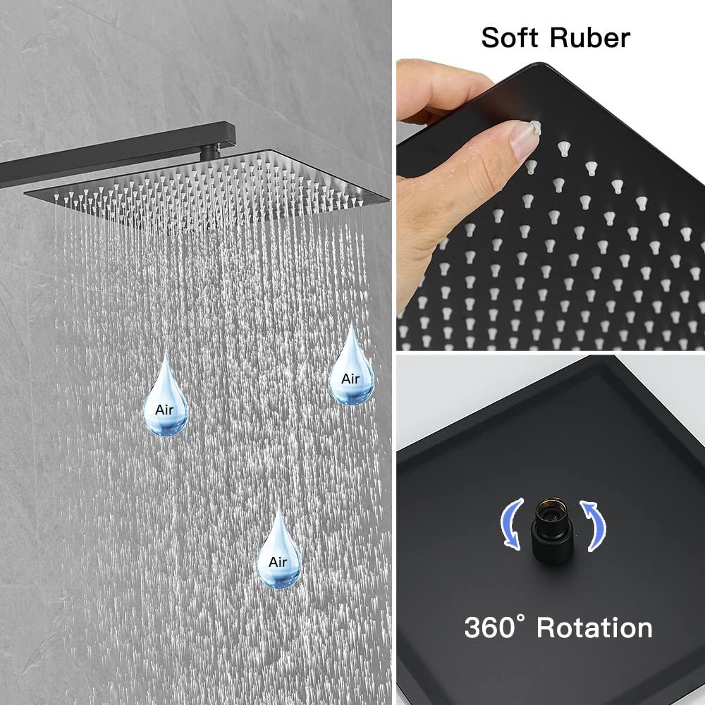 3-Sprayers 10'' Showerhead Wall Mounted Shower Faucet Black - buyfaucet.com