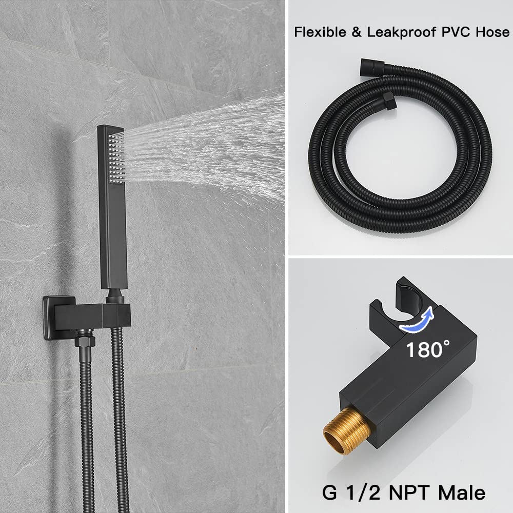 3-Sprayers 10'' Showerhead Wall Mounted Shower Faucet Black - buyfaucet.com