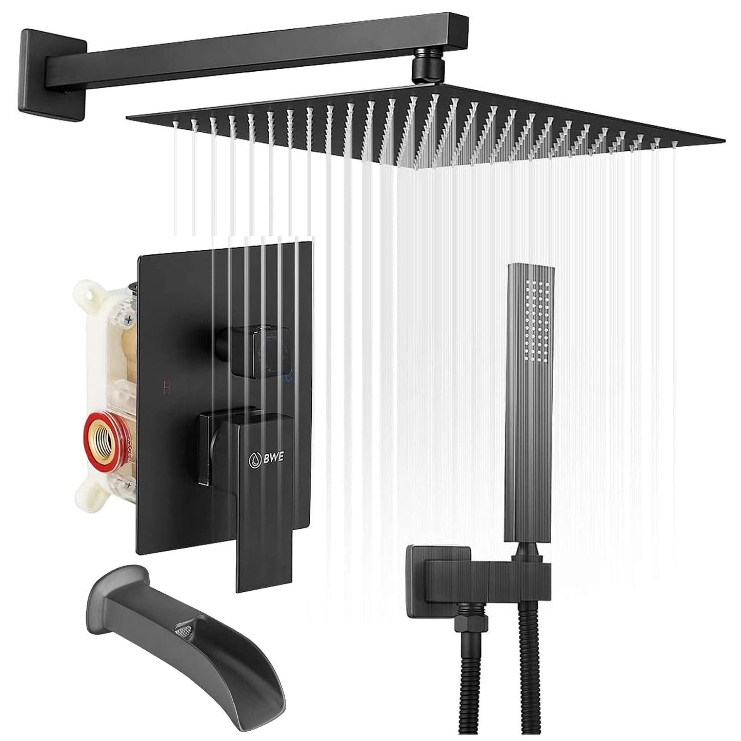 3-Sprayers 10'' Showerhead Wall Mounted Shower Faucet Black - buyfaucet.com