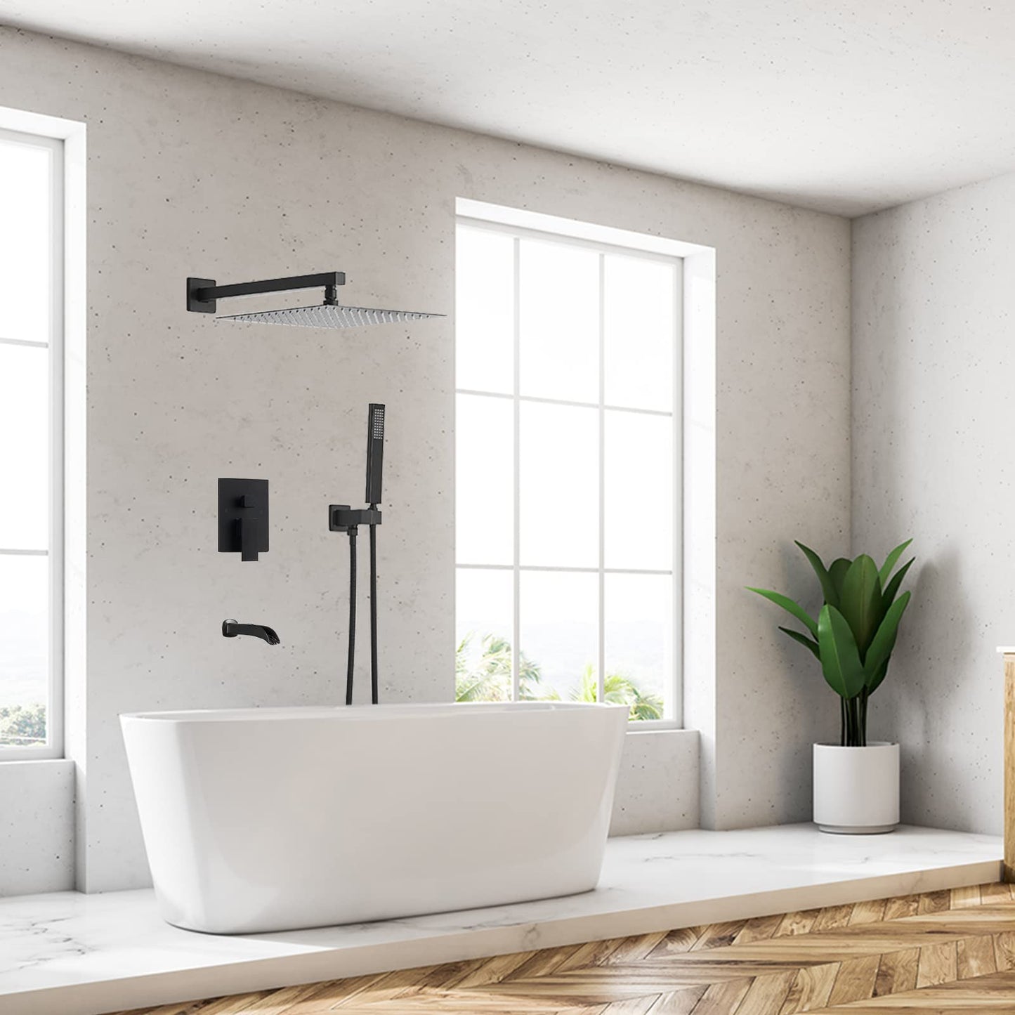 3-Sprayers 10'' Showerhead Wall Mounted Shower Faucet Black - buyfaucet.com