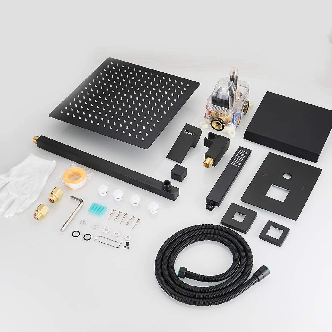 3-Sprayers 12'' Showerhead Wall Mounted Shower Faucet Black - buyfaucet.com