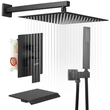 3-Sprayers 12'' Showerhead Wall Mounted Shower Faucet Black - buyfaucet.com