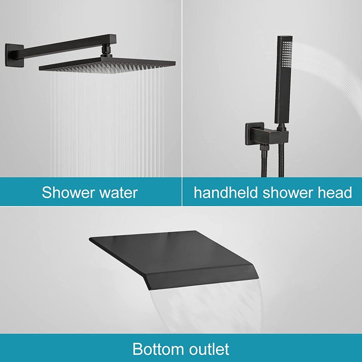 3-Sprayers 12'' Showerhead Wall Mounted Shower Faucet Black - buyfaucet.com