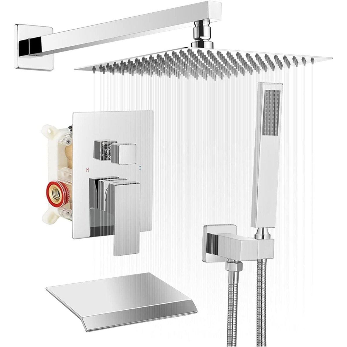 3-Sprayers12'' Showerhead Wall Mounted Shower Faucet Chrome - buyfaucet.com