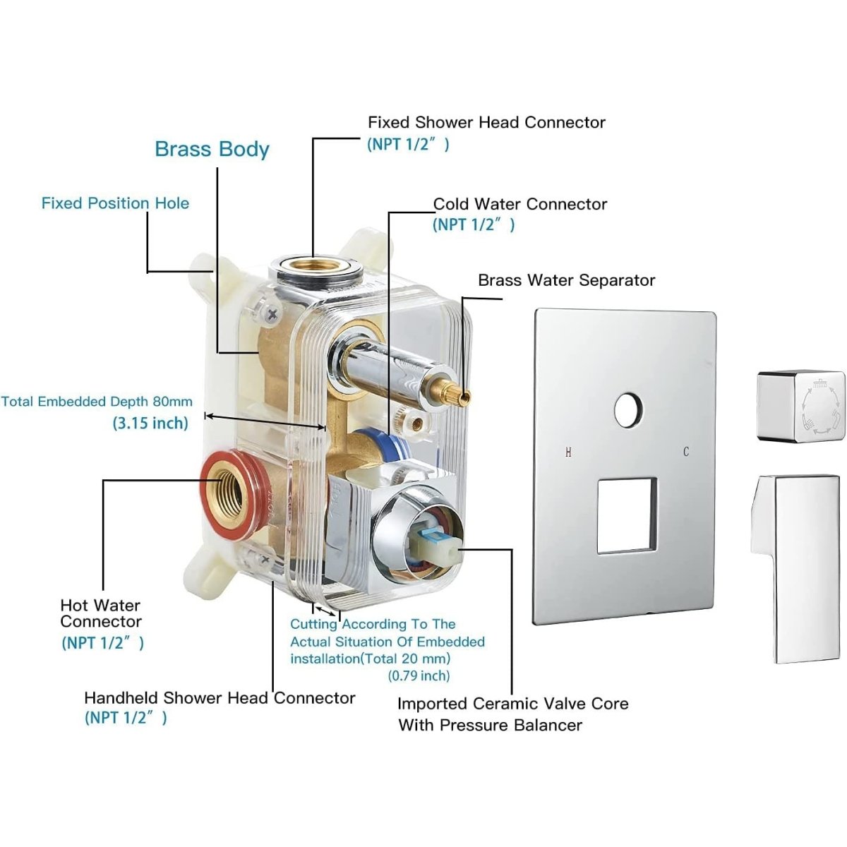 3-Sprayers12'' Showerhead Wall Mounted Shower Faucet Chrome - buyfaucet.com