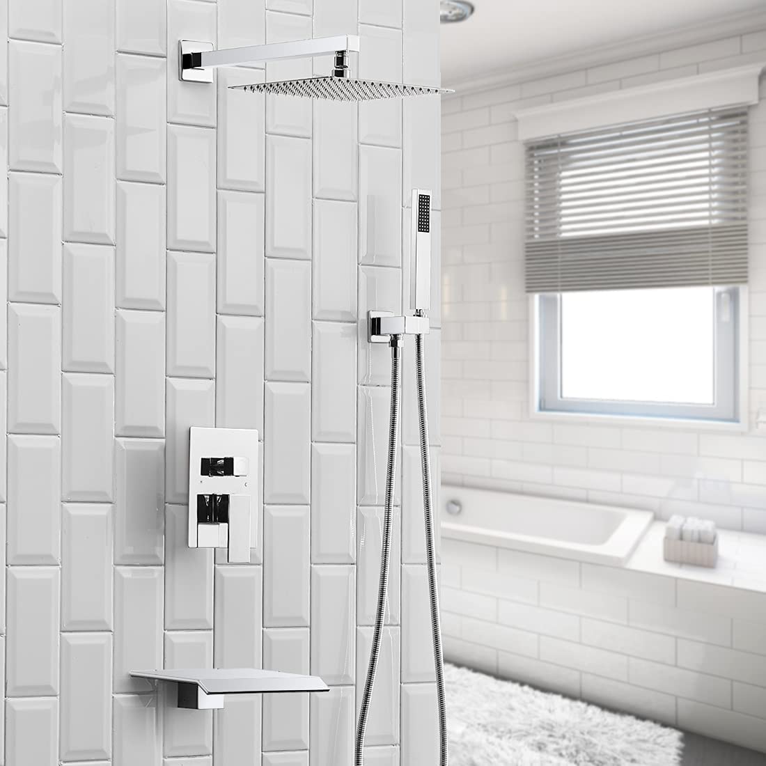 3-Sprayers12'' Showerhead Wall Mounted Shower Faucet Chrome - buyfaucet.com