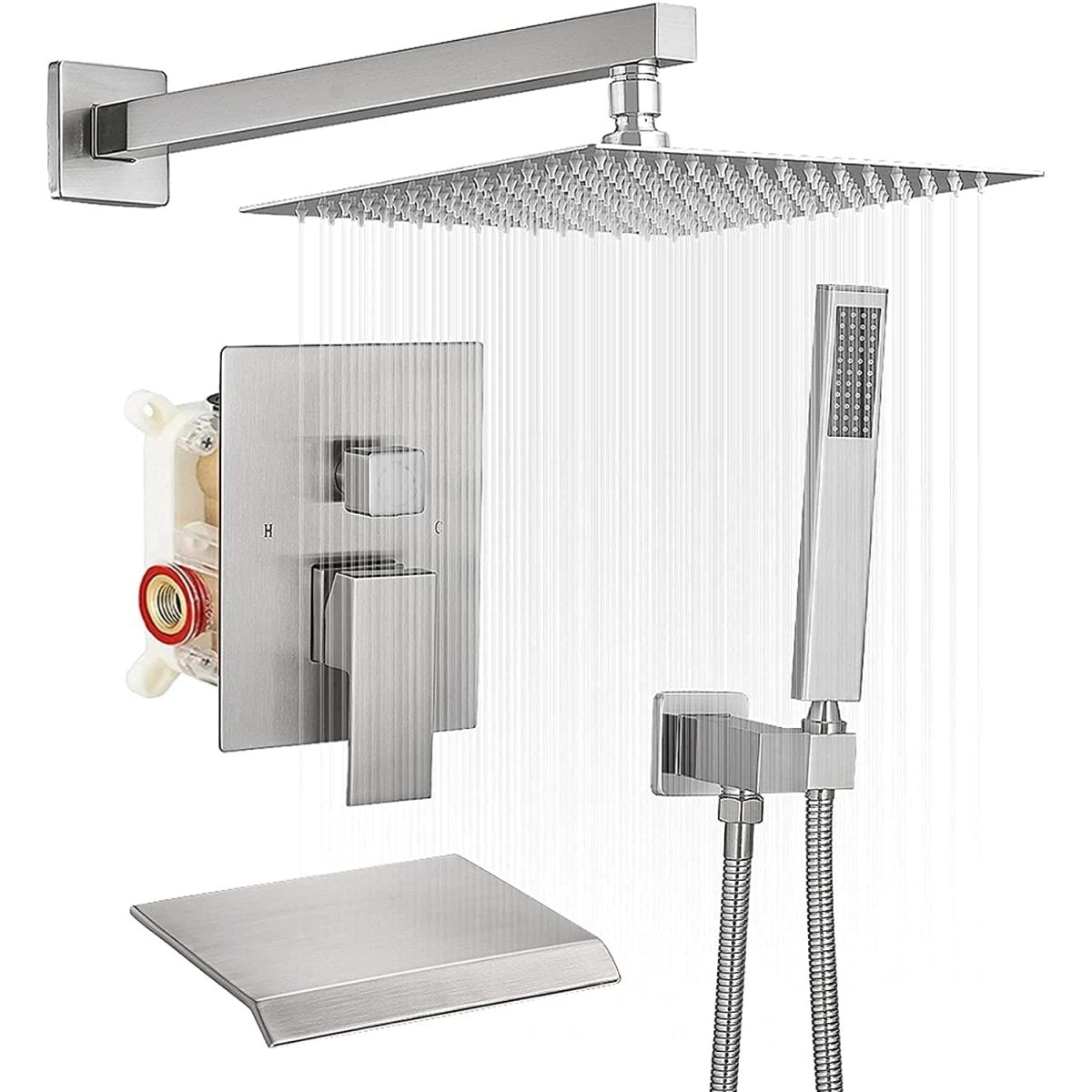 3-Sprayers12'' Showerhead Wall Mounted Shower Faucet Nickel - buyfaucet.com