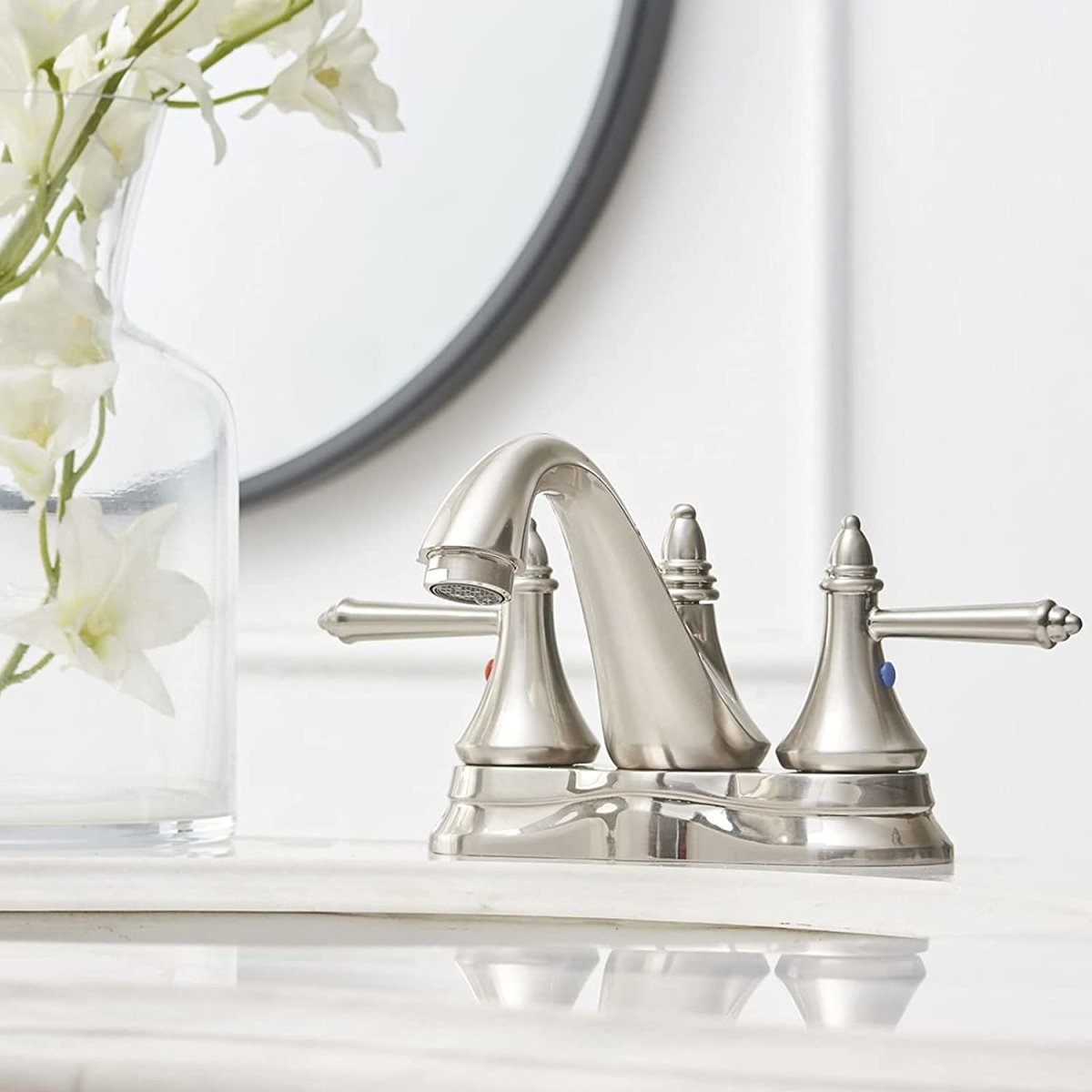 4 in Centerset 2 Handle Bathroom Faucet Brushed Nickel - buyfaucet.com