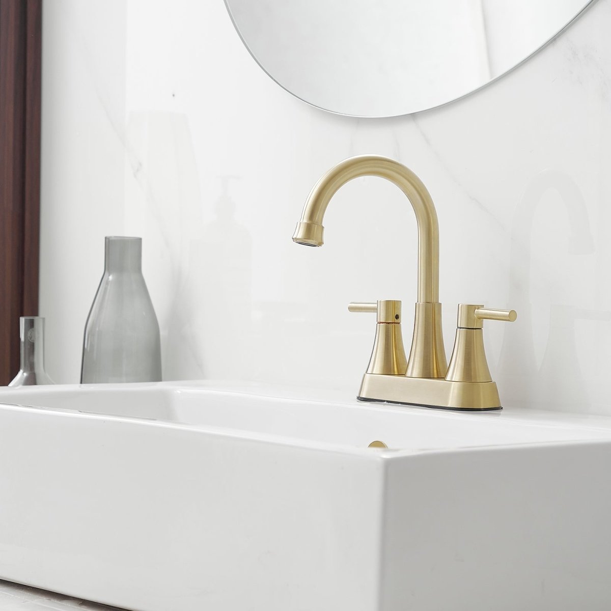4 in. Centerset 2-Handle High-Arc Bathroom Faucet Brushed Gold - buyfaucet.com
