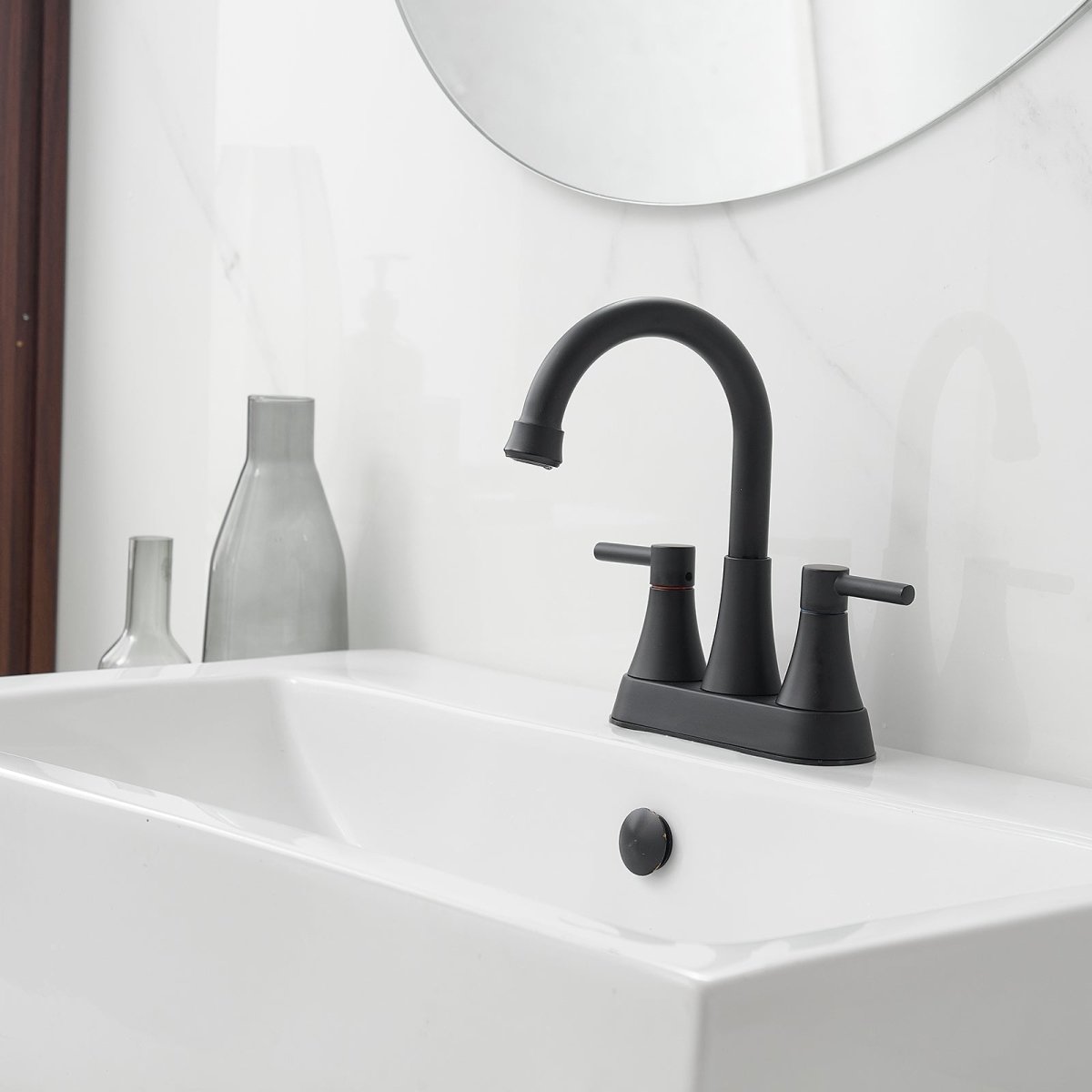 4 in. Centerset 2-Handle High-Arc Bathroom Faucet Matte Black - buyfaucet.com