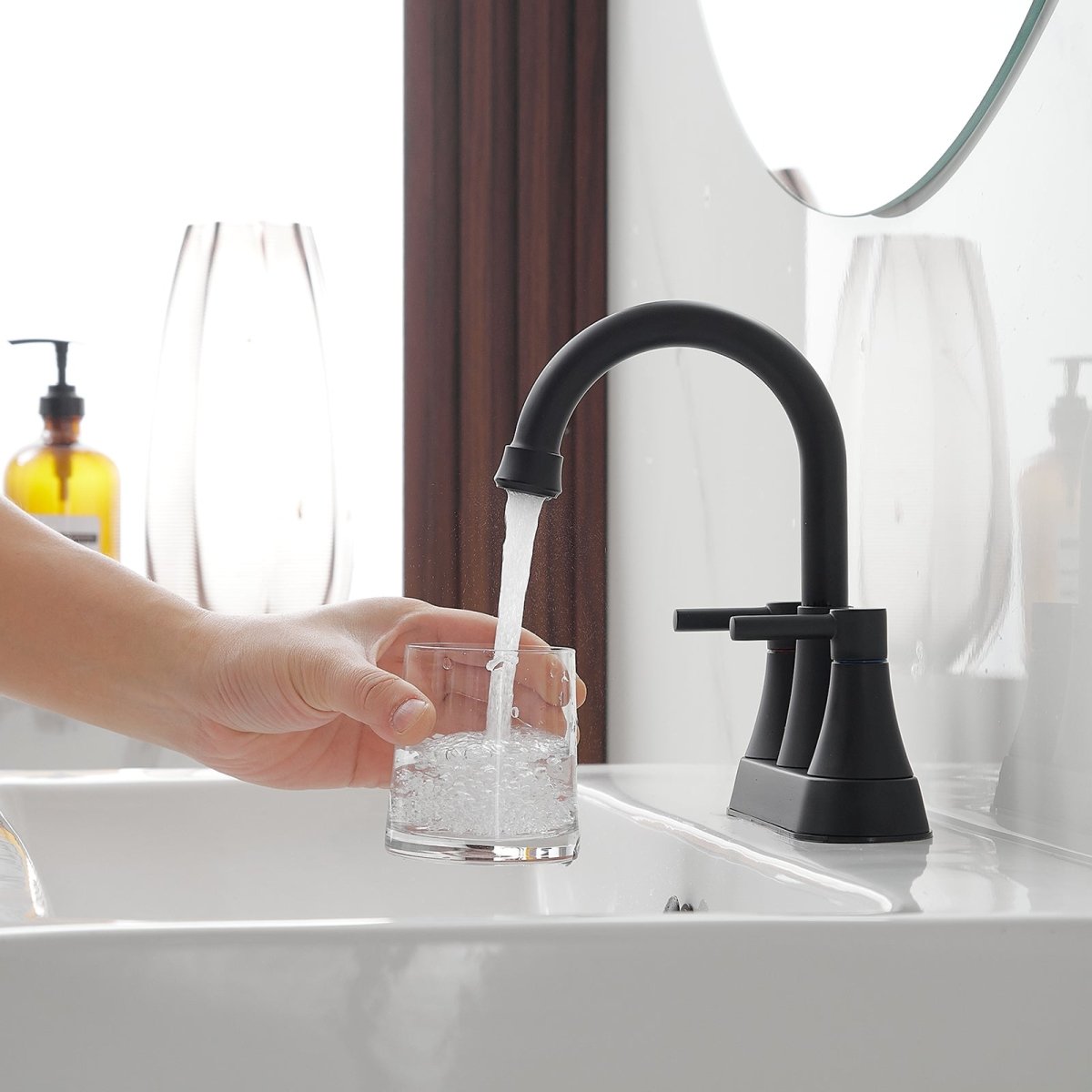 4 in. Centerset 2-Handle High-Arc Bathroom Faucet Matte Black - buyfaucet.com