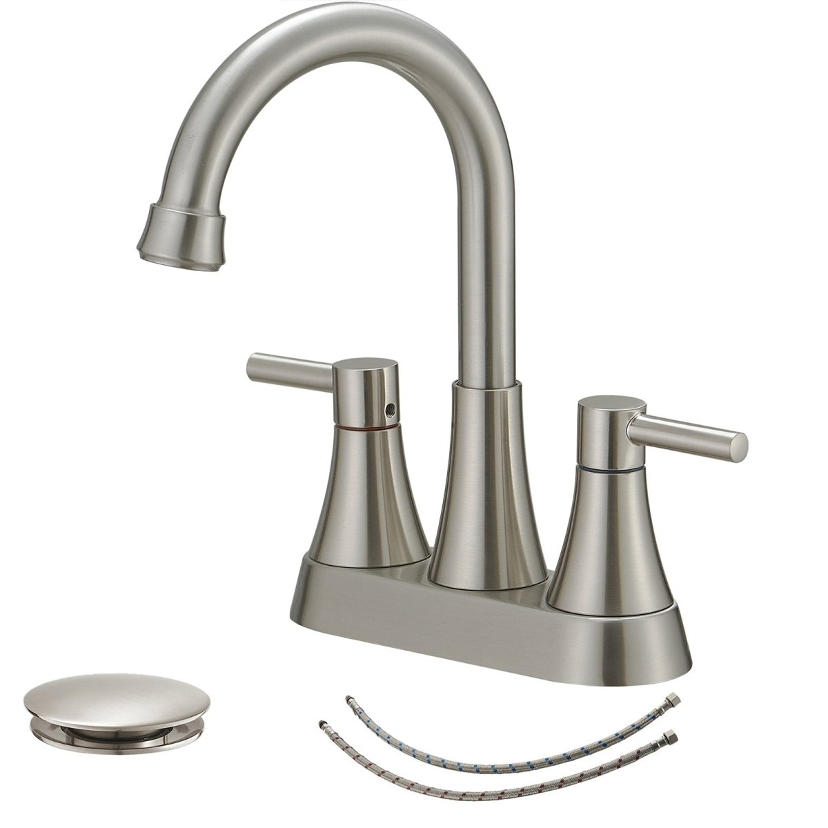 4 in. Centerset 2-Handle High-Arc Bathroom Faucet Nickel - buyfaucet.com