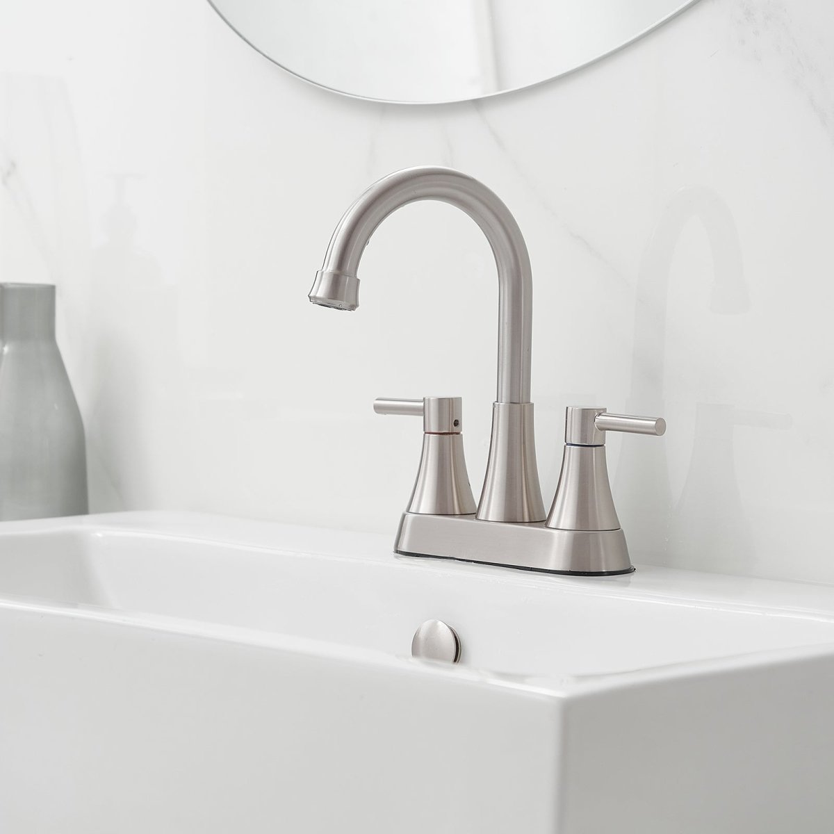 4 in. Centerset 2-Handle High-Arc Bathroom Faucet Nickel - buyfaucet.com
