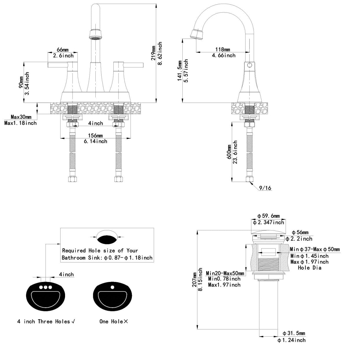 4 in. Centerset 2-Handle High-Arc Bathroom Faucet Nickel - buyfaucet.com