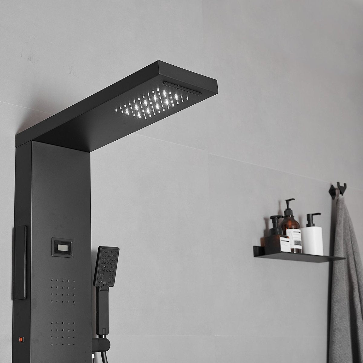 4-Jet Rainfall Shower Panel System in Stainless Steel Black - buyfaucet.com