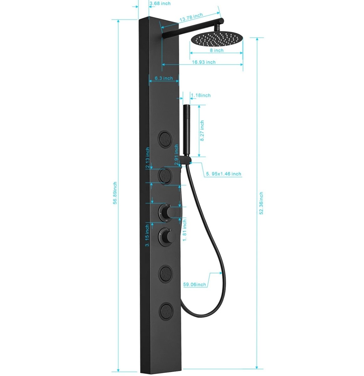 4-Jet Stainless Steel Rainfall Shower Panel System Black-1 - buyfaucet.com