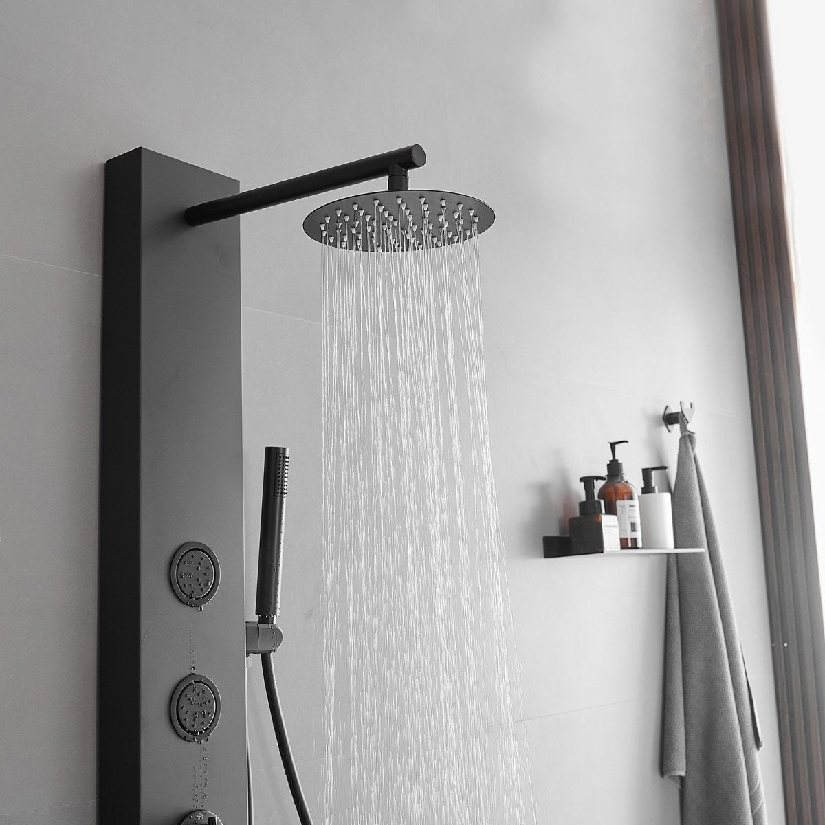 4-Jet Stainless Steel Rainfall Shower Panel System Black-1 - buyfaucet.com