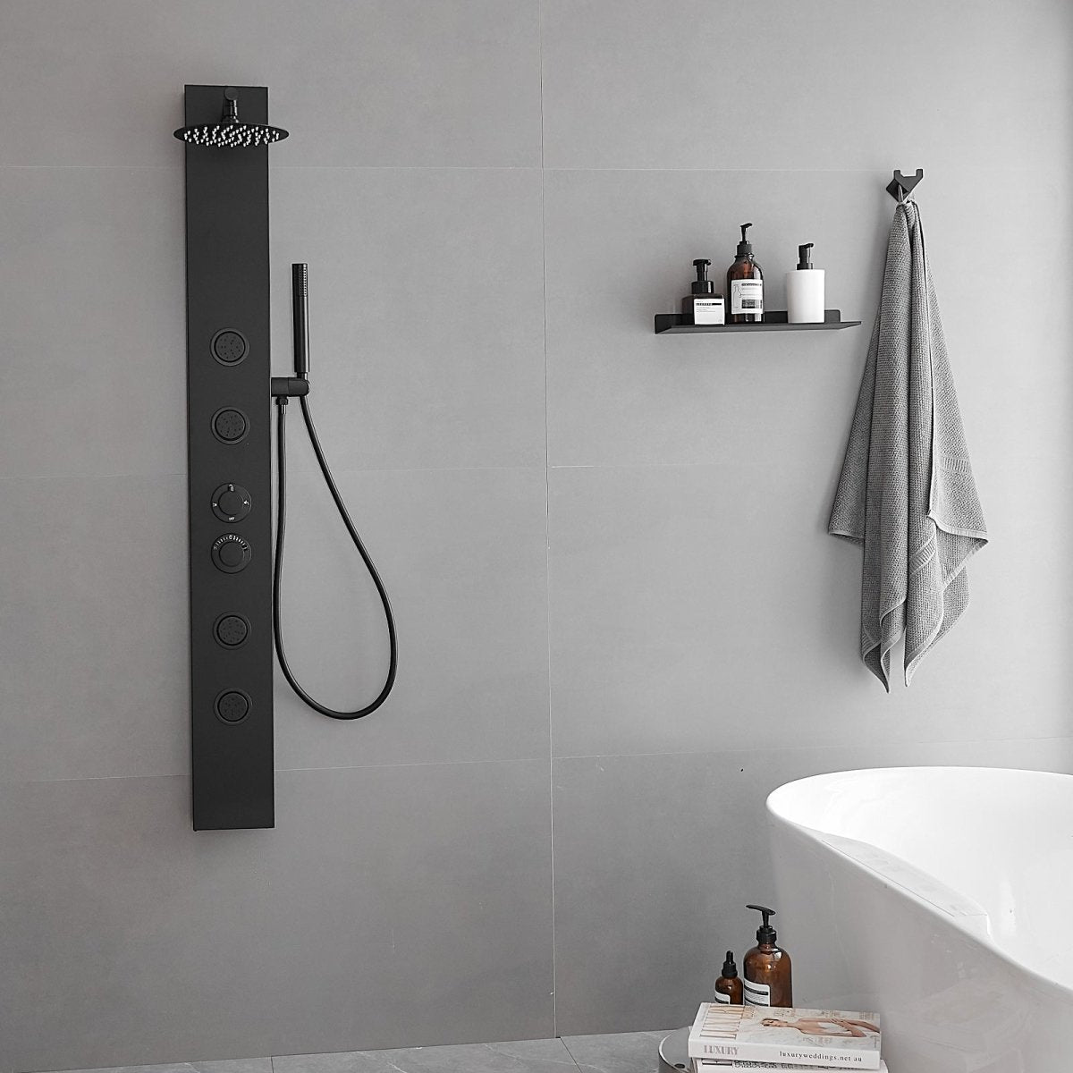 4-Jet Stainless Steel Rainfall Shower Panel System Black-1 - buyfaucet.com