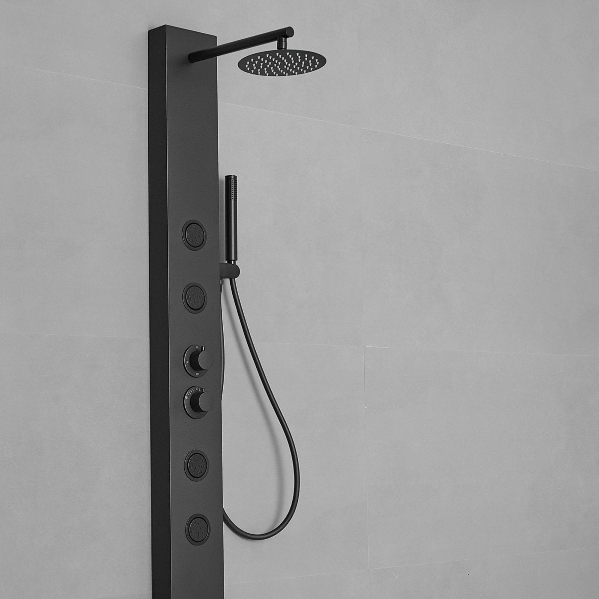 4-Jet Stainless Steel Rainfall Shower Panel System Black - buyfaucet.com