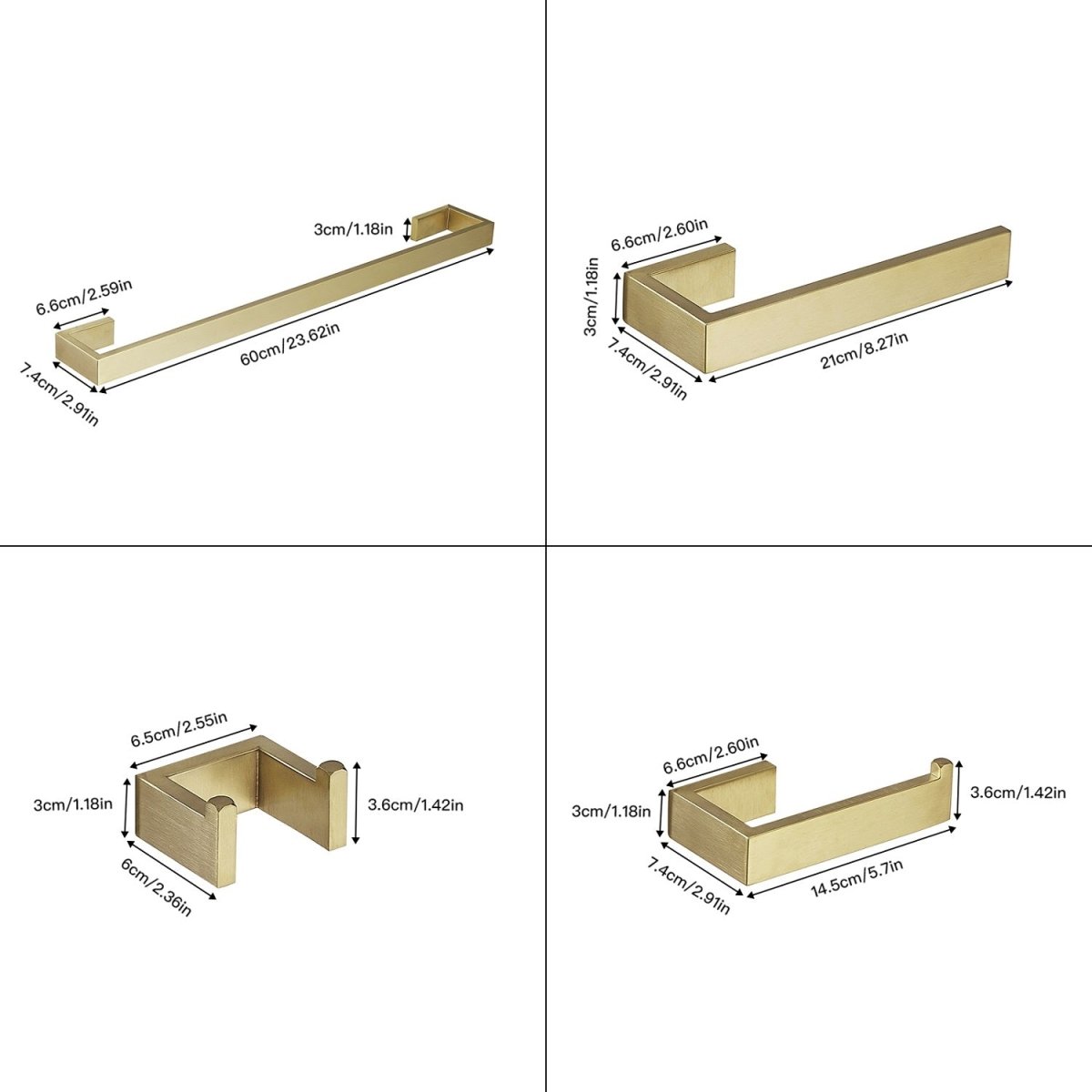 4 PCS Bath Hardware Paper Holder Towel Hook Towel Bar Gold - buyfaucet.com