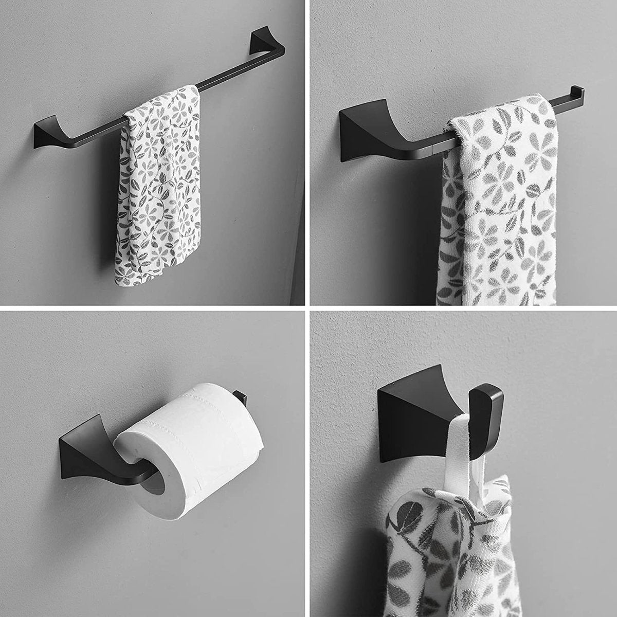 4 PCS Black Bath Hardware Set Stainless Steel Wall Mounted - buyfaucet.com