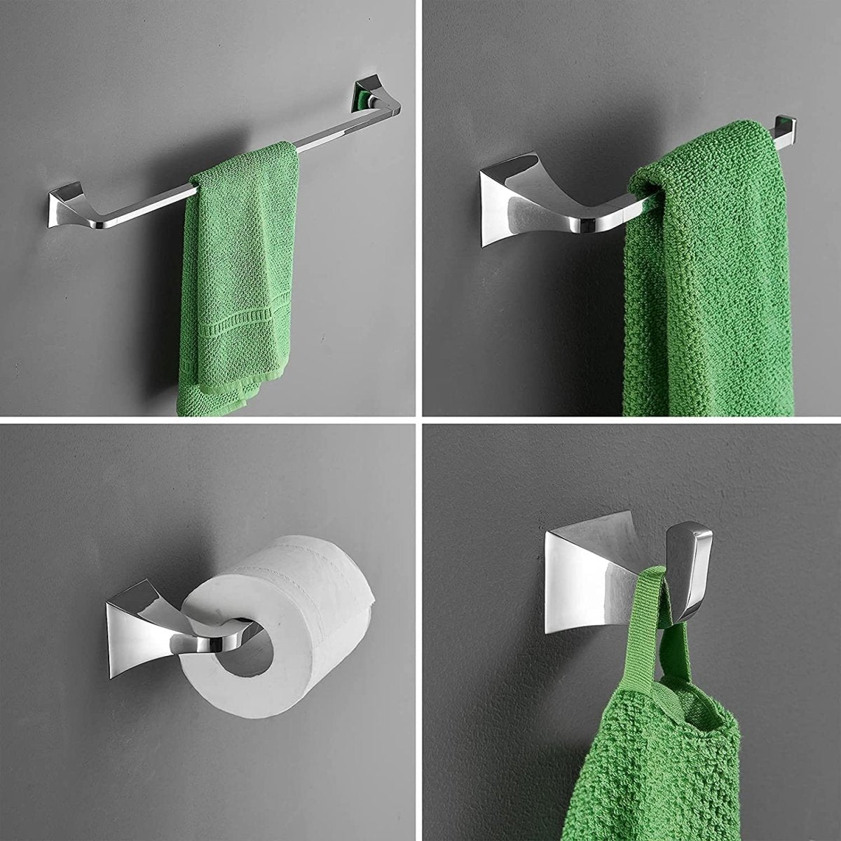 4 PCS Chrome Bath Hardware Set Stainless Steel Wall Mounted - buyfaucet.com