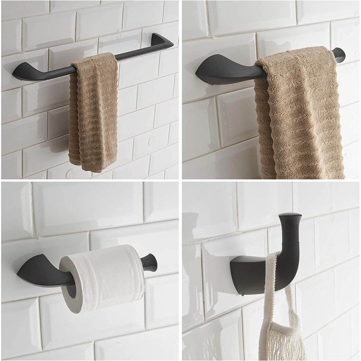 4 PCS Stainless Steel Black Bath Hardware Set Wall Mounted - buyfaucet.com