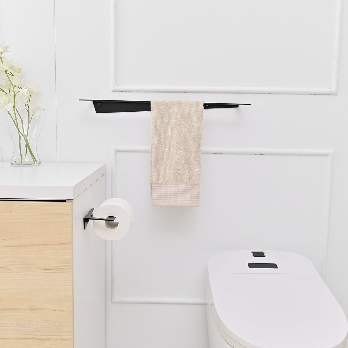 4 PCS Towel Bar Towel Hook Toilet Paper Holder Set Black - buyfaucet.com