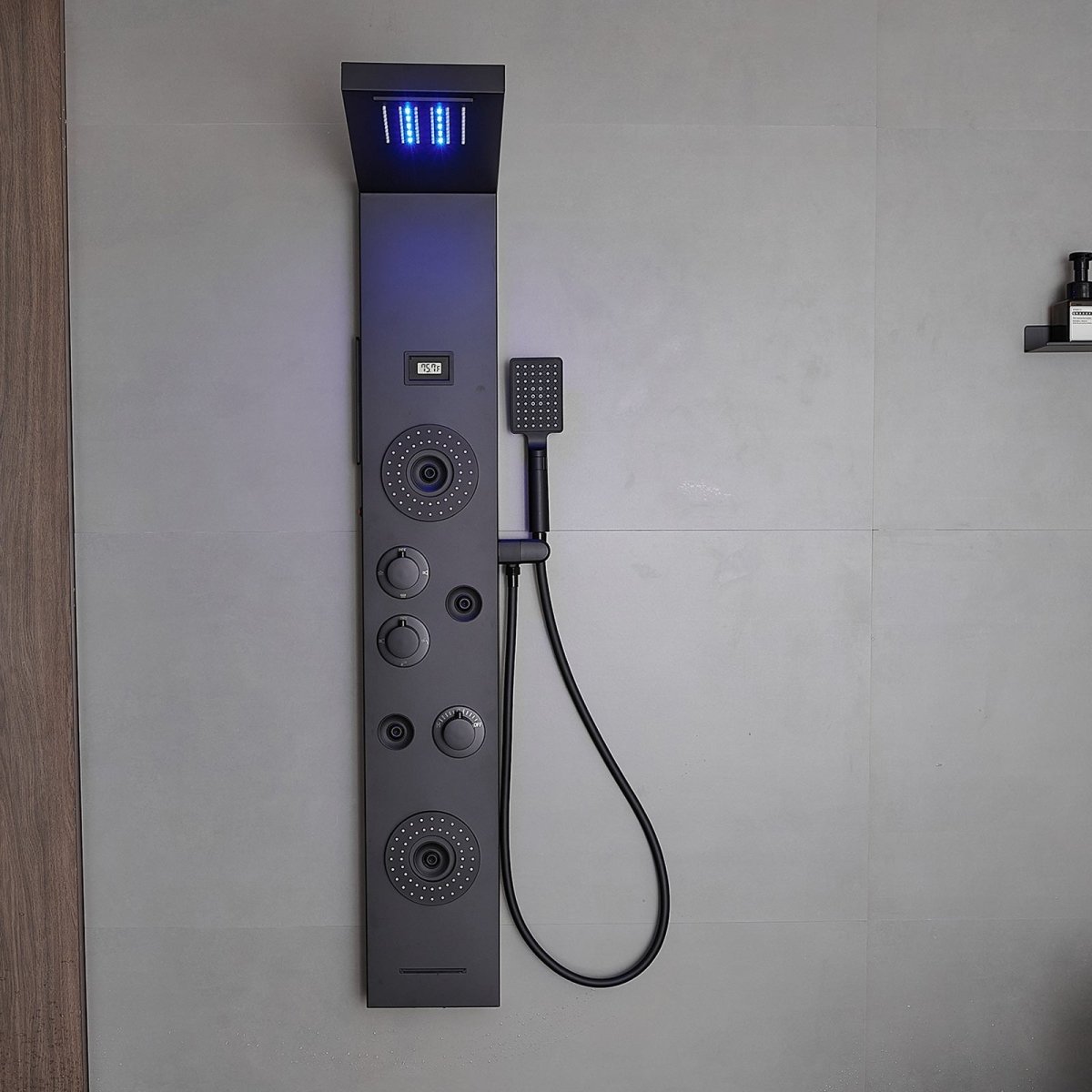 5-Jet Rainfall Shower Panel System in Stainless Steel Black - buyfaucet.com