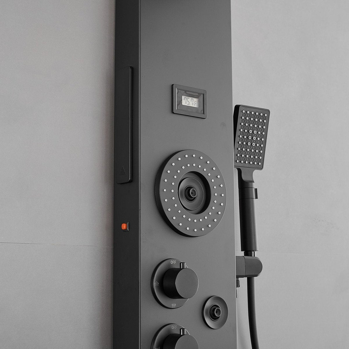 5-Jet Rainfall Shower Panel System in Stainless Steel Black - buyfaucet.com