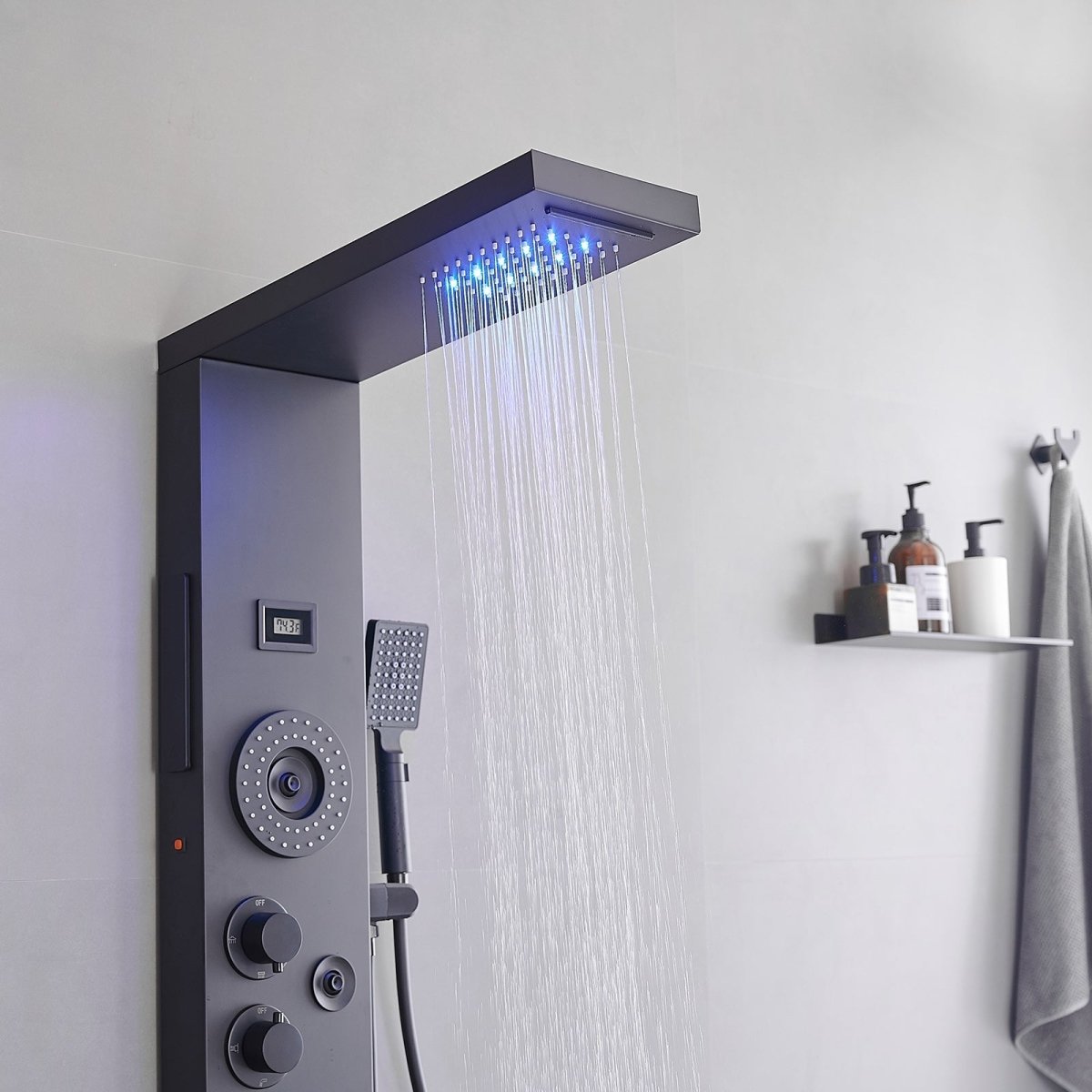 5-Jet Rainfall Shower Panel System in Stainless Steel Black - buyfaucet.com