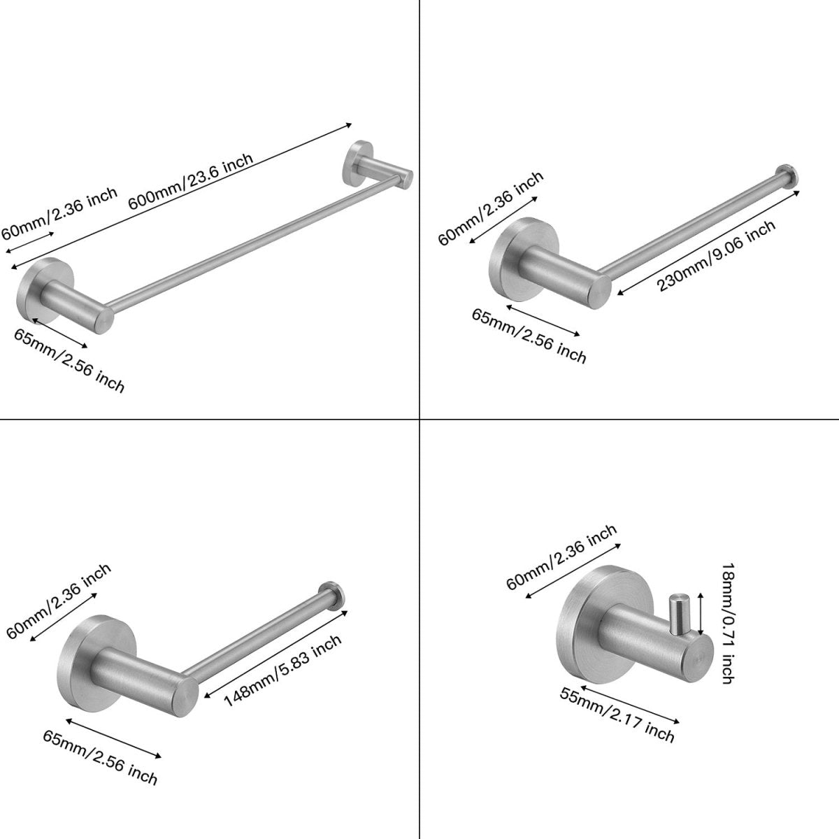 5 PCS Towel Bar Towel Hook Paper Holder Set Brushed Nickel - buyfaucet.com