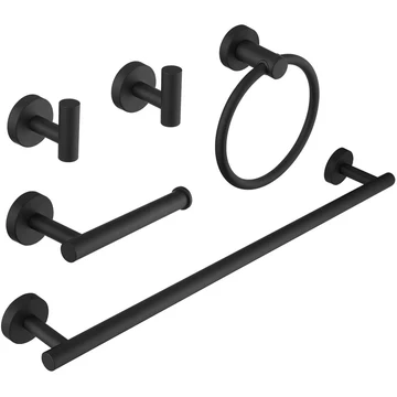 5 PCS Towel Bar Towel Hook Paper Holder Towel Ring Set Black - buyfaucet.com