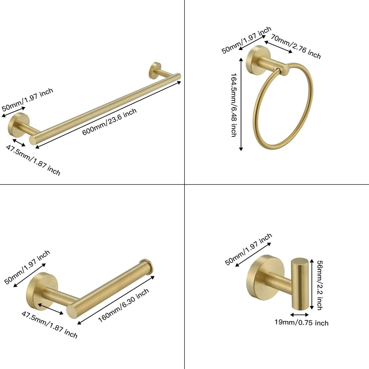 5 PCS Towel Bar Towel Hook Paper Holder Towel Ring Set Gold - buyfaucet.com