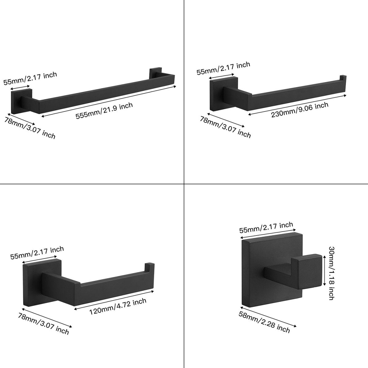 5 PCS Towel Bar Towel Hook Toilet Paper Holder Set Black - buyfaucet.com