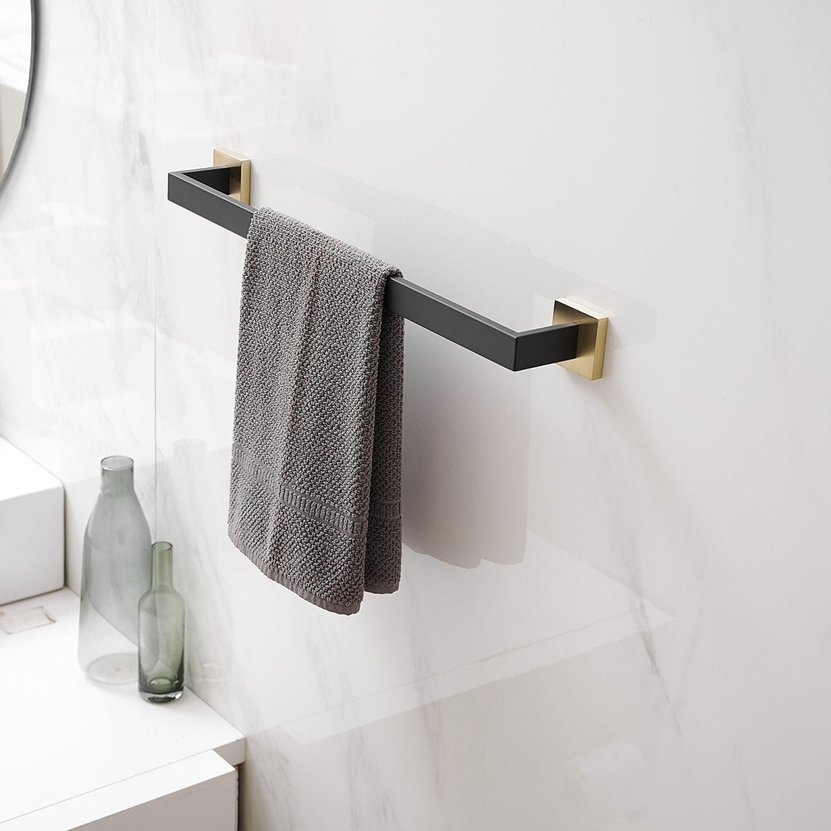 5 PCS Towel Bar Towel Hook Toilet Paper Holder Set Black Gold - buyfaucet.com
