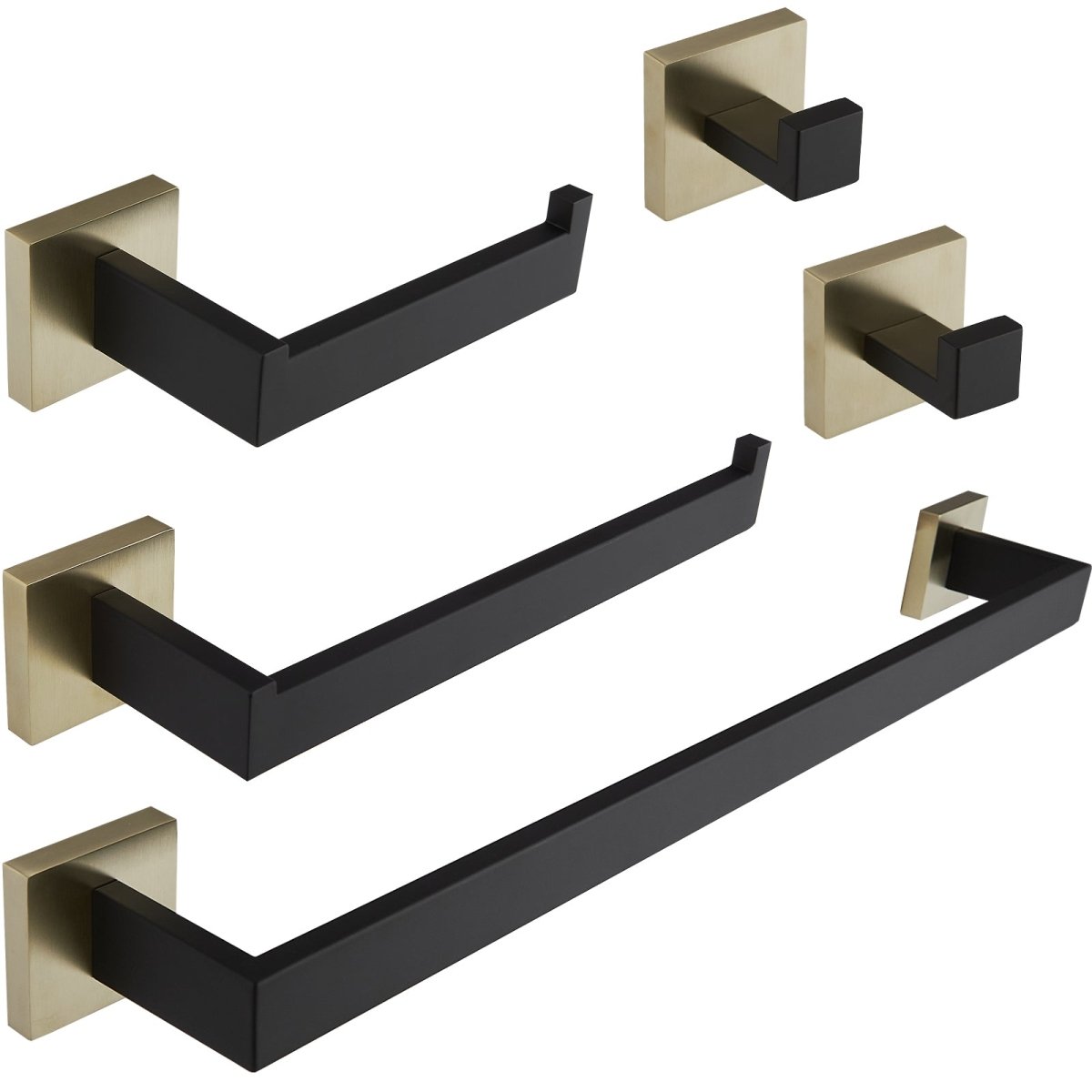 5 PCS Towel Bar Towel Hook Toilet Paper Holder Set Black Gold - buyfaucet.com
