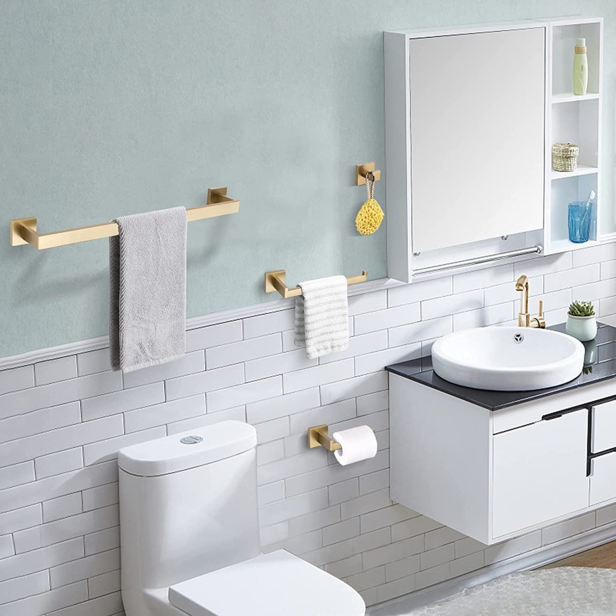 5 PCS Towel Bar Towel Hook Toilet Paper Holder Set Gold - buyfaucet.com