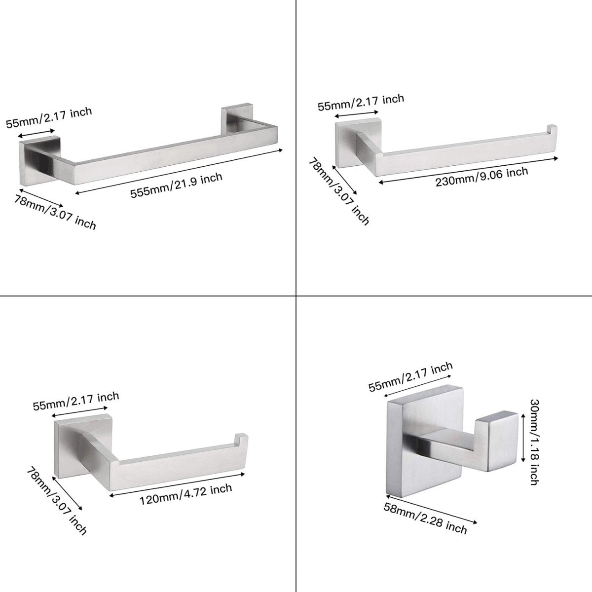 5 PCS Towel Bar Towel Hook Toilet Paper Holder Set Nickel - buyfaucet.com