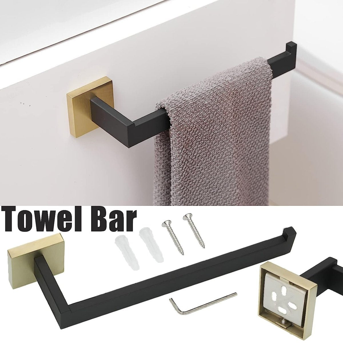 5PCS Bath Hardware Set Toilet Paper Holder Towel Bar Black Gold - buyfaucet.com
