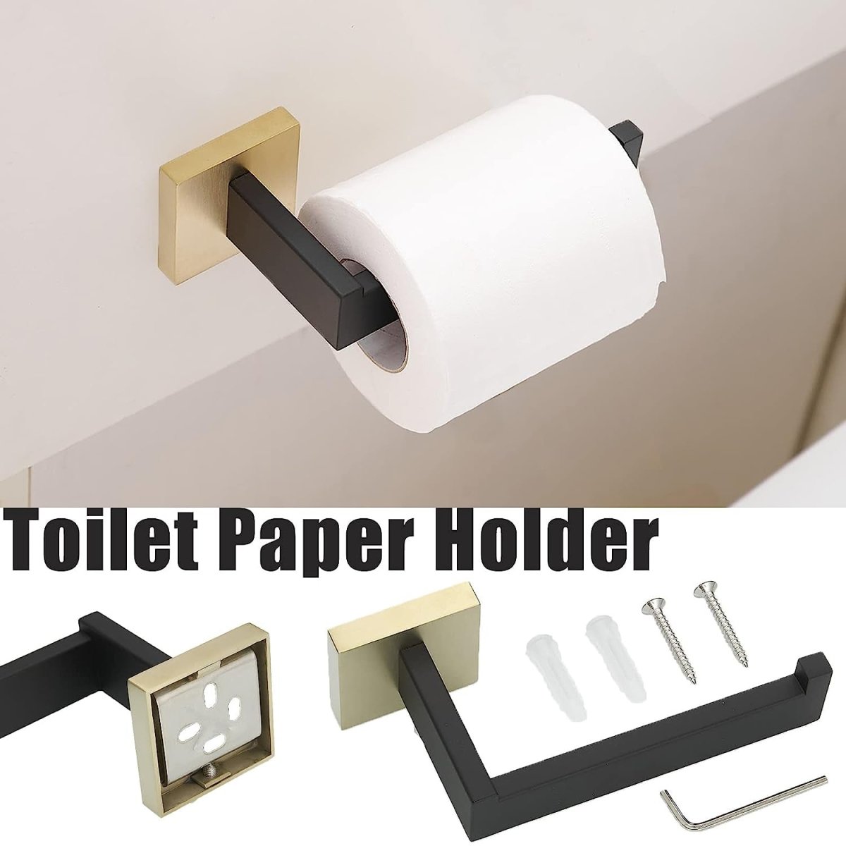 5PCS Bath Hardware Set Toilet Paper Holder Towel Bar Black Gold - buyfaucet.com