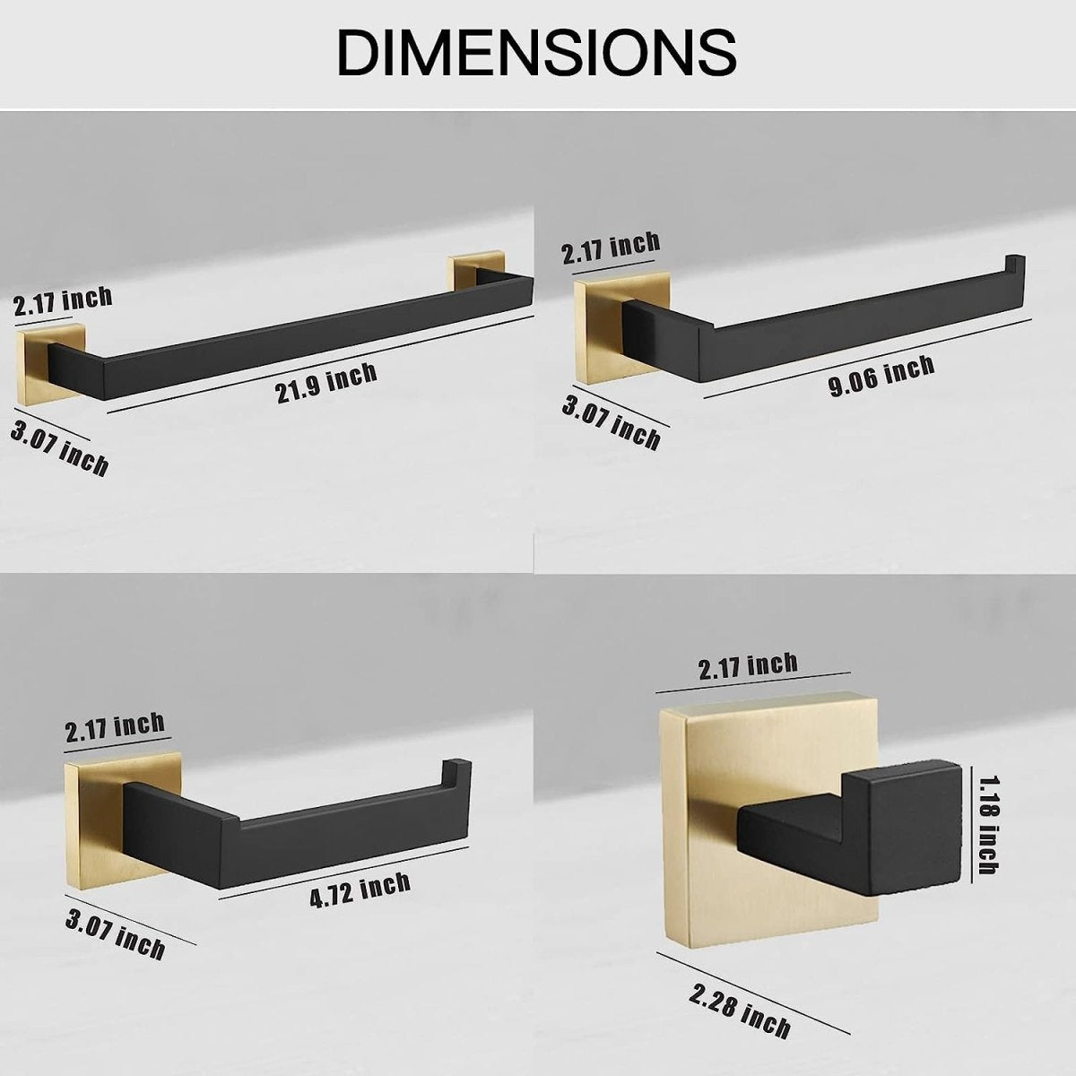 5PCS Bath Hardware Set Toilet Paper Holder Towel Bar Black Gold - buyfaucet.com