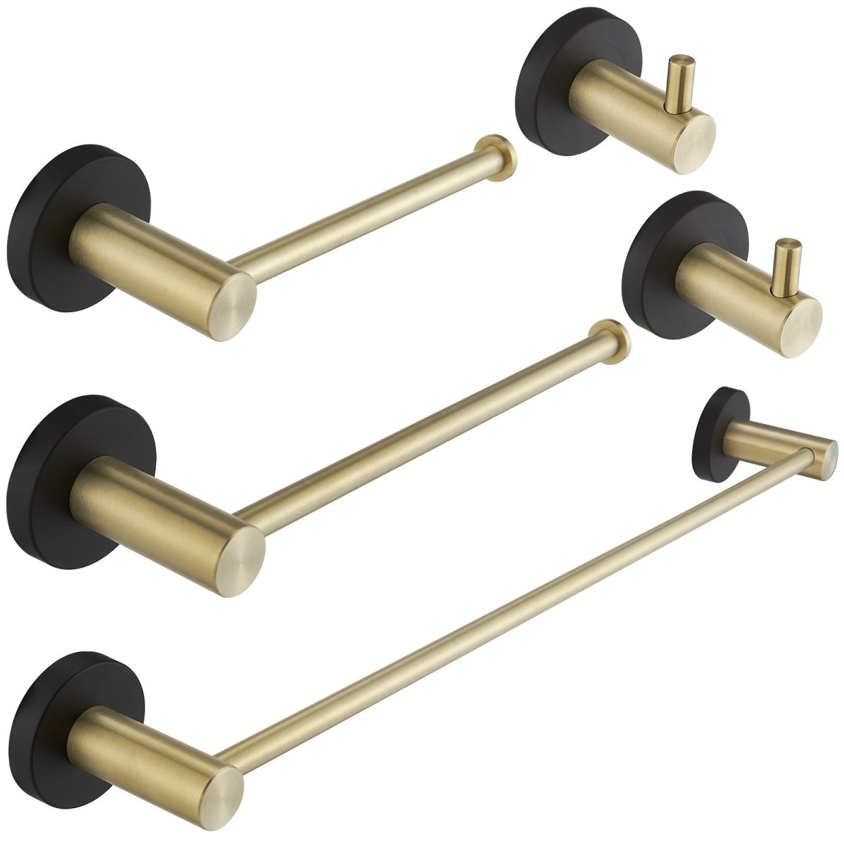 5PCS Towel Bar Toilet Paper Holder Towel Hook Set Black Gold - buyfaucet.com